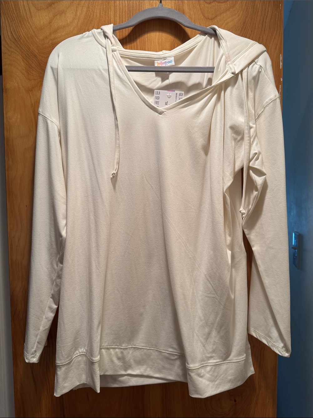 LuLaRoe Cream V-Neck Hooded Sweatshirt